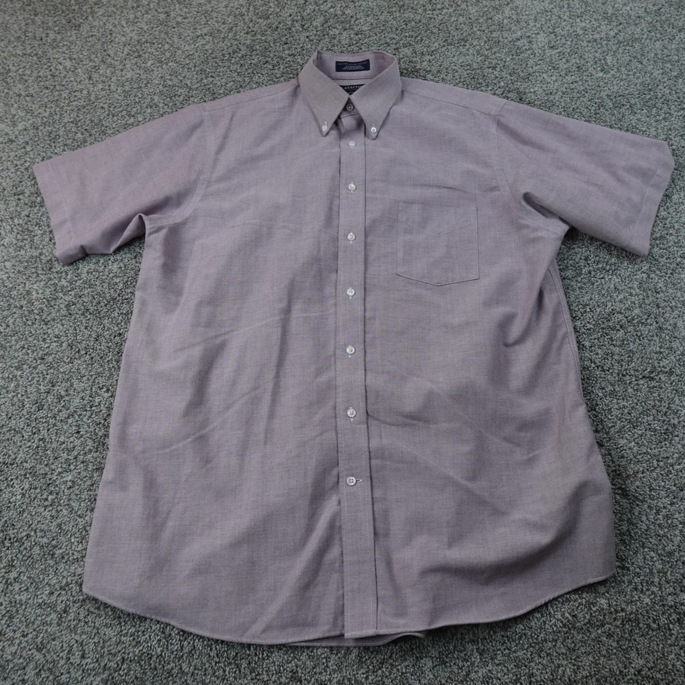 Stafford Shirt Mens 17 Purple OCBD Short Sleeve Oxford Cloth Button Down Dress